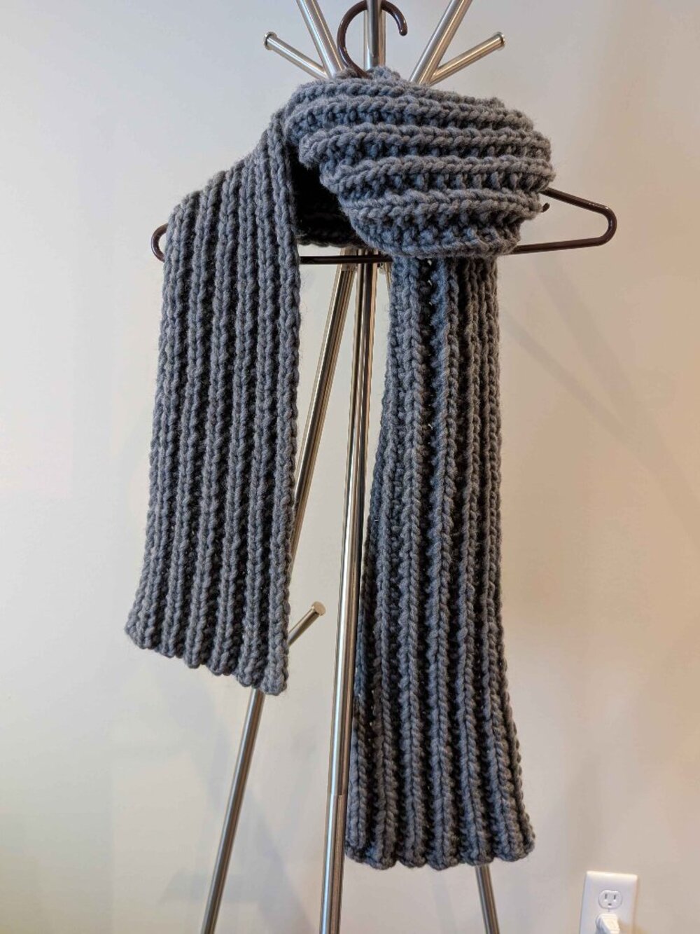 Handmade Chunky Knit Wool Blend Grey Scarf